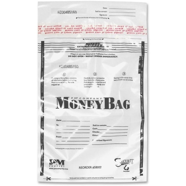 Disposable Money Bag, Plastic, 9"x12", 100/PK, Clear PK